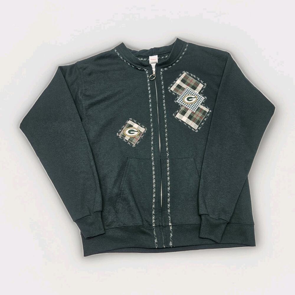 Vintage 90s Green Bay Packers Full-Zip Hanes Patchwork Women's Medium Artsy